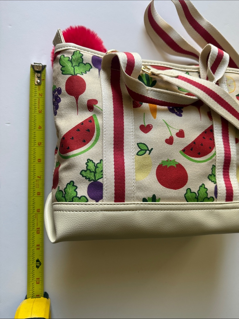 Betsey Johnson Canvas Vegetable & Fruit Print Tote Bag in Cream and Red - Picture 3 of 8
